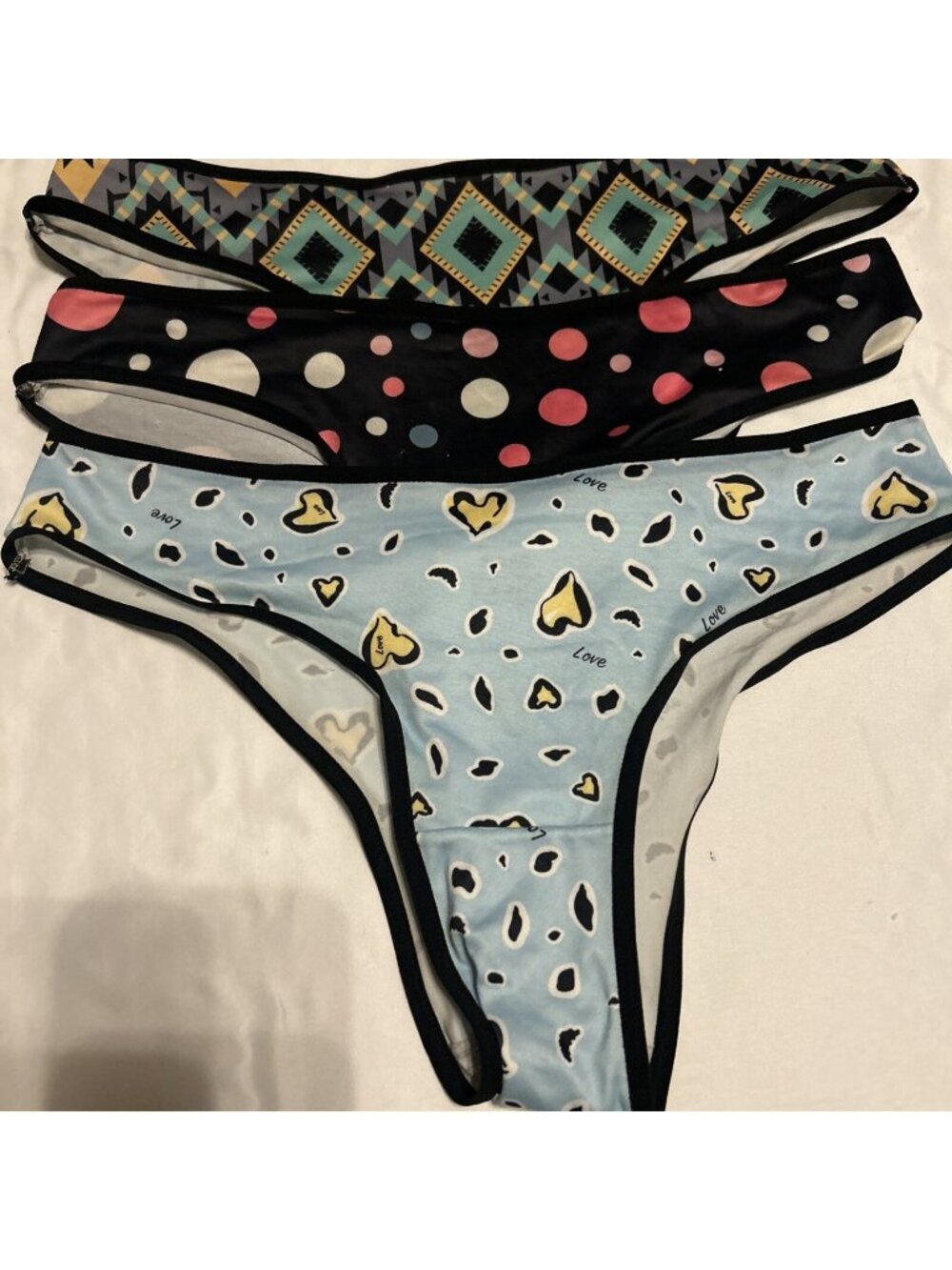 Morvia 3pk Dots Hearts Pattern Leg Hip Woman’s panties 2XL Lingerie Valentines
